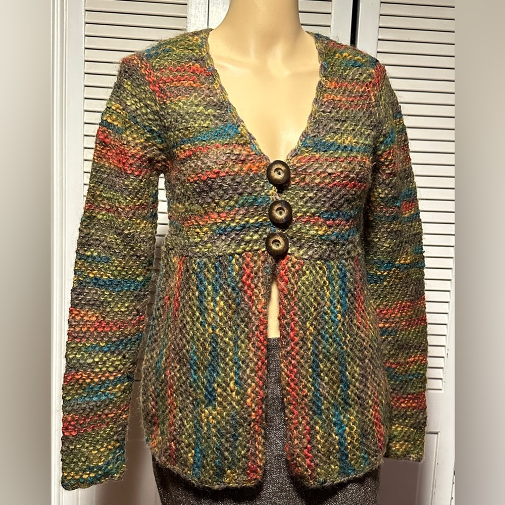 Talbots Multicolor Wool Mohair Chunky Babydoll Peplum Cardigan Sweater S